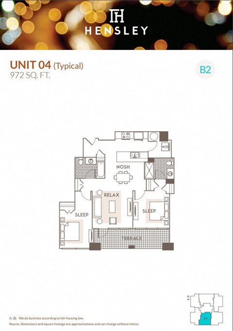 2 Bedroom 2 Bathroom floor plan C at Hensley Chicago, Chicago, Illinois
